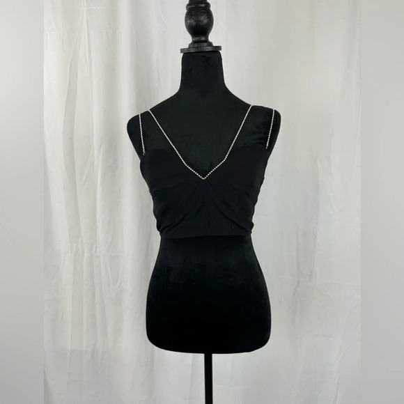 NWT Fabonics Crop Top Black Crystal Embellished Straps With Stretched Zipper M - Picture 1 of 6